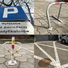 Oznaczone prywatne miejsce parkingowe pod blokiem z zakazem parkowania dla nieuprawnionych.