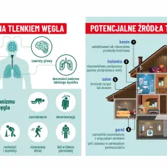 Czujka tlenku węgla ratuje życie. Infografika pokazuje objawy zatrucia, źródła i skutki narażenia na czad.