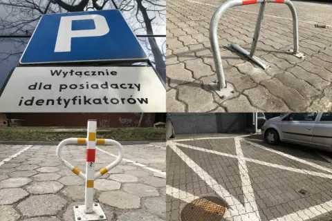 Oznaczone prywatne miejsce parkingowe pod blokiem z zakazem parkowania dla nieuprawnionych.